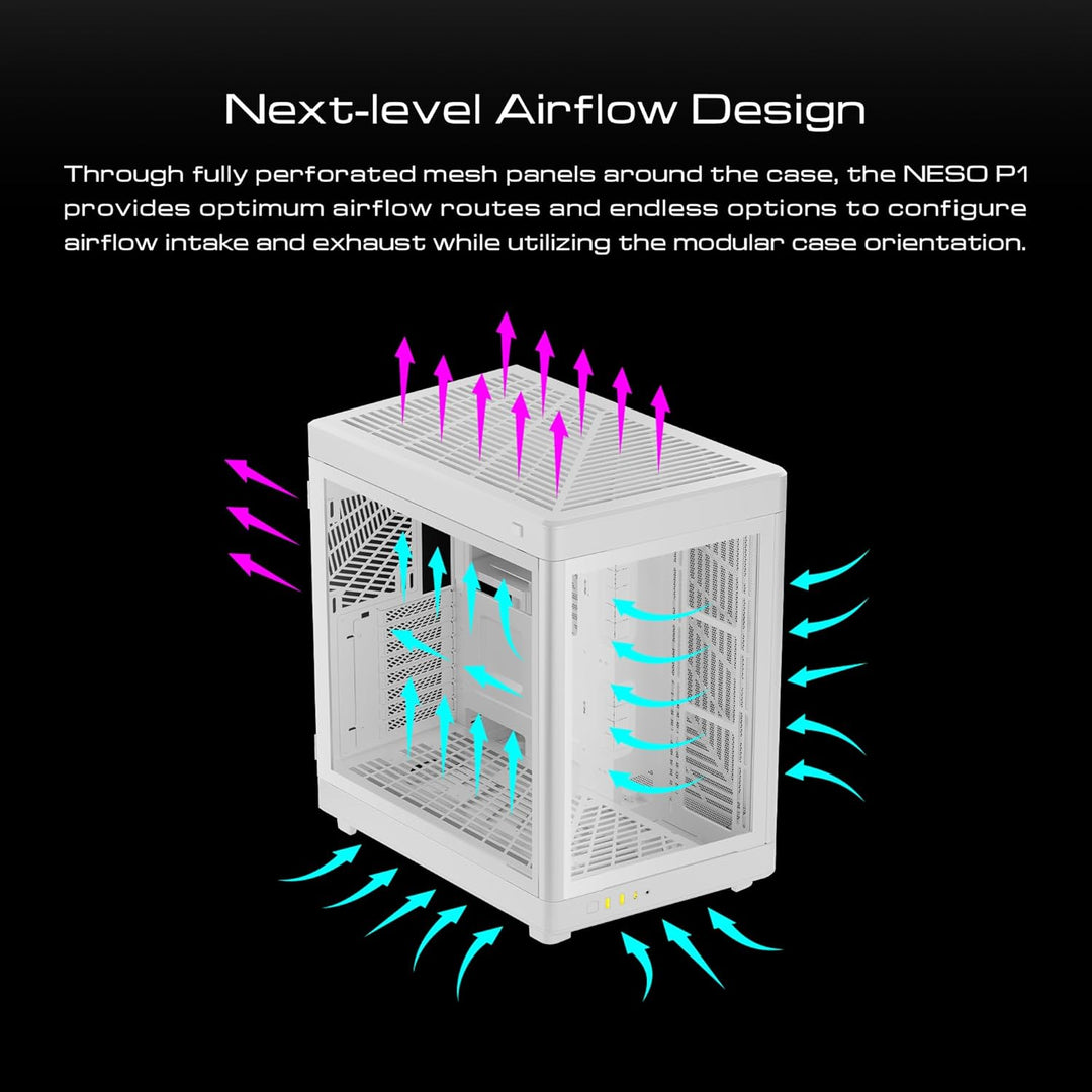 GAMDIAS NESO P1 Dual Chamber Full-Tower EATX Computer Gaming Case, 2 Way Setup Modular Design, Full
