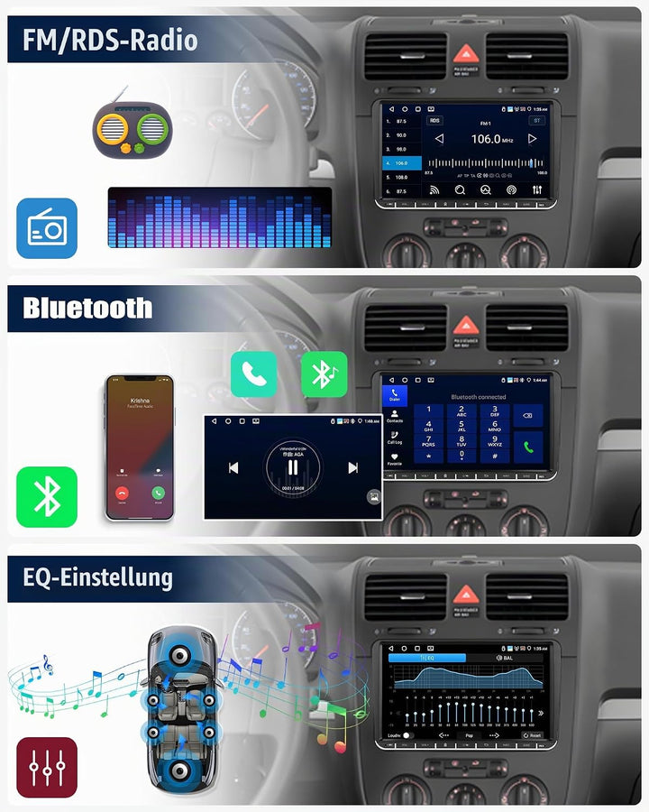 CAMECHO 4G+64G Android 15 2 DIN Radio für VW Golf 5 Polo Skoda mit Carplay Android Auto GPS,9 Zoll T