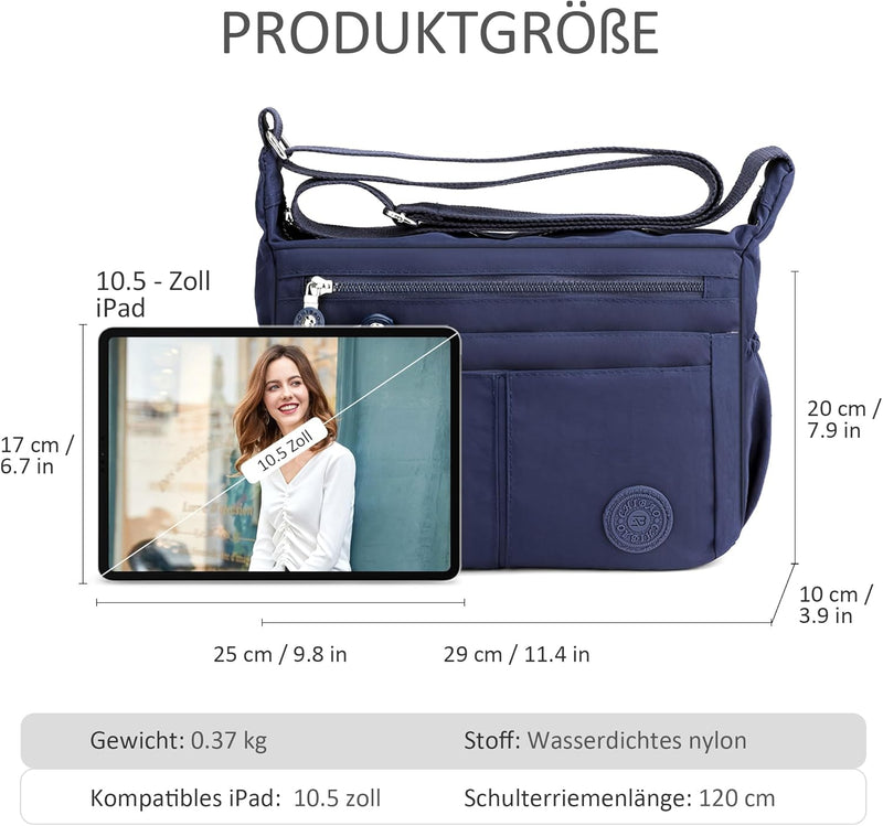 DIRRONA Beiläufig Damen Umhängetasche Multi Pocket Crossbody Bag Mittelgrosse Umhängetasche Aus Nylo