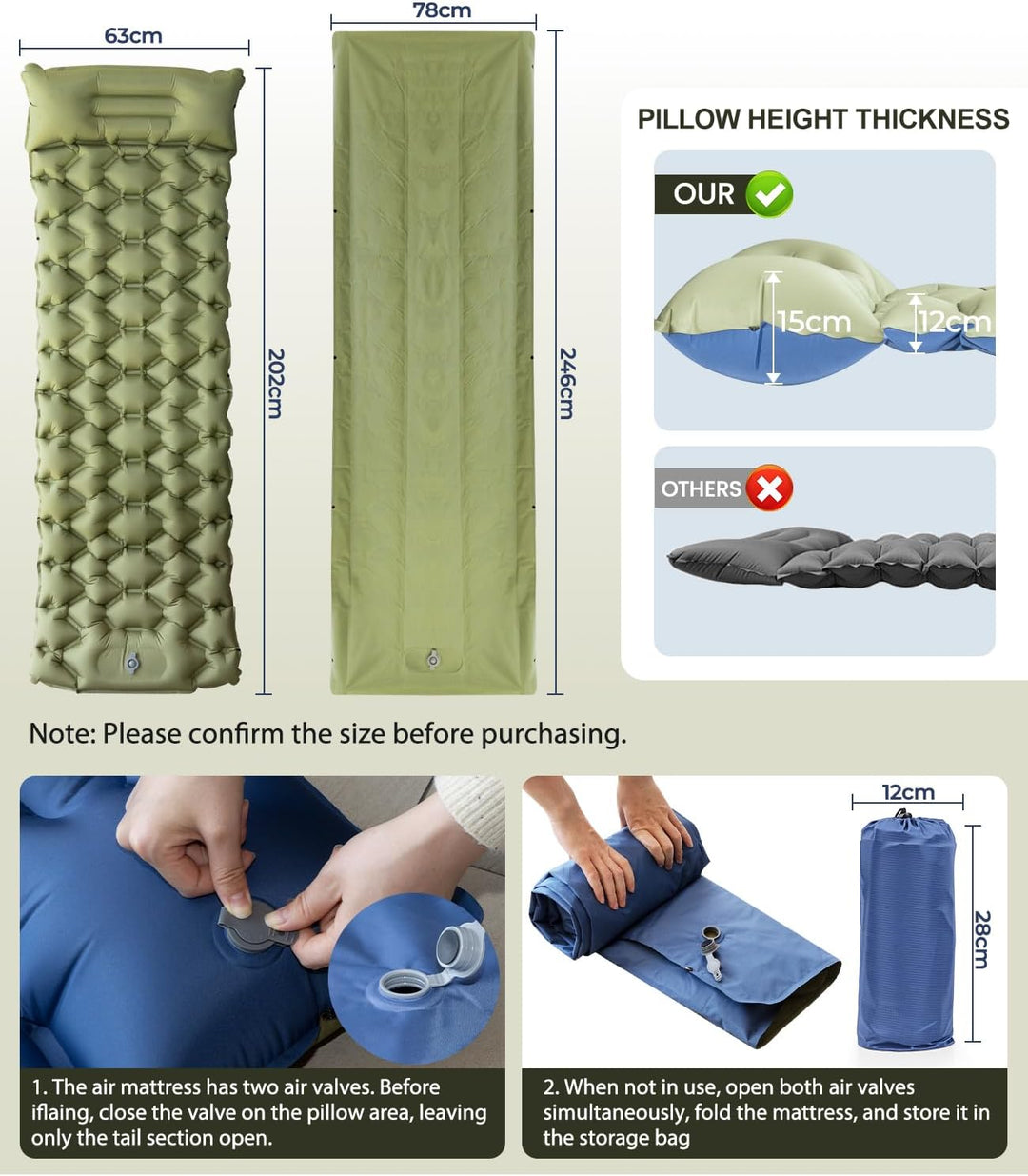 Isomatte Ultraleicht hoch Camping matratze Outdoor luftmatratze schlafmatte kleines packmass mit Fus