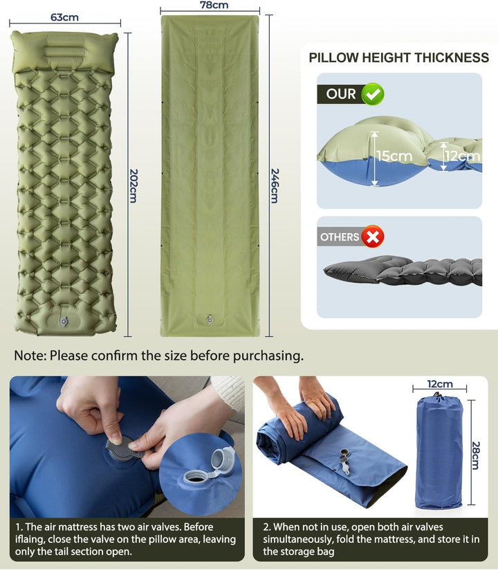 Isomatte Ultraleicht hoch Camping matratze Outdoor luftmatratze schlafmatte kleines packmass mit Fus
