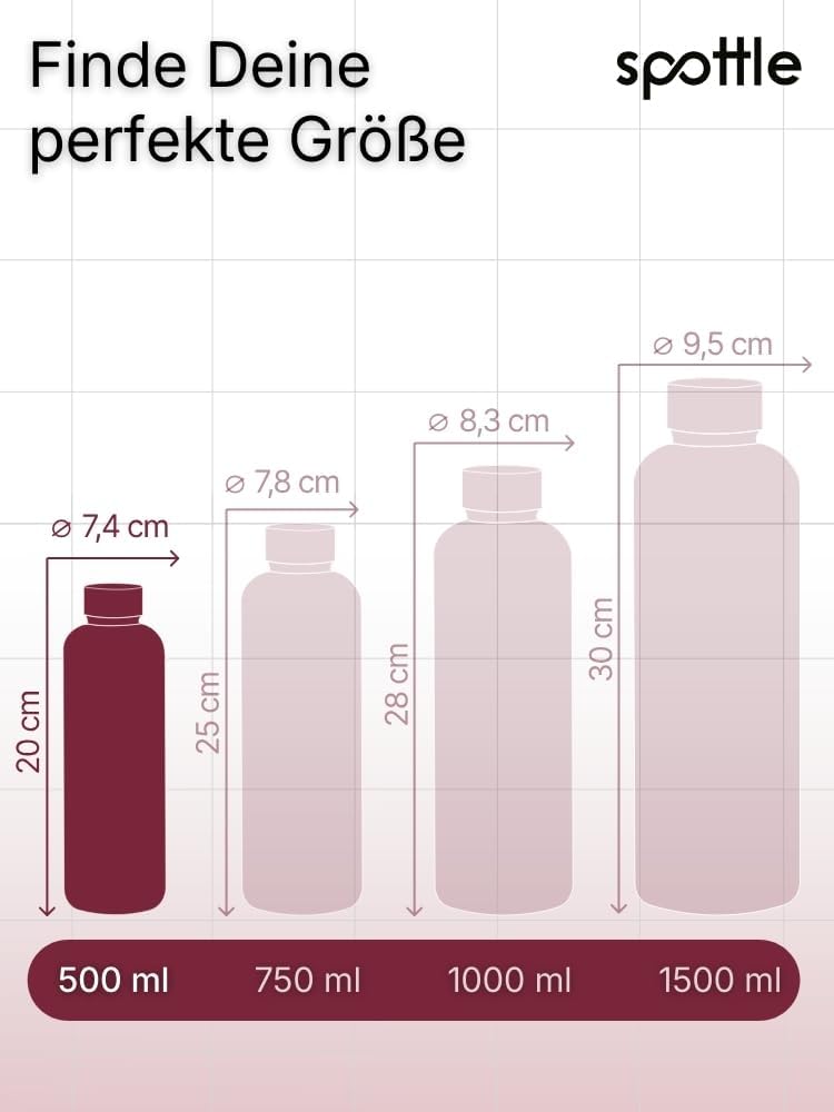 spottle Edelstahl Trinkflasche 500 ml – Thermosflasche aus Metall, doppelwandig, vakuumisoliert, Koh