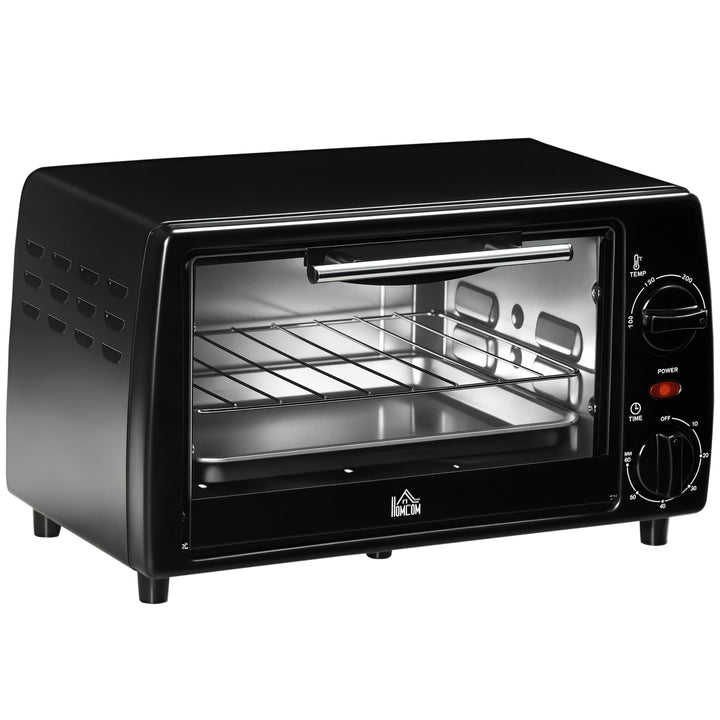 HOMCOM Mini Backofen 10 L 750W 100-230℃ 60 Min. Timer mit Backblech, Grillrost und Herausnehmbarer B