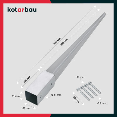 KOTARBAU® 2er Set Einschlagbodenhülse 61 x 61 mm Länge 750 mm Feuerverzinkt Pfostenträger Stahl Eins