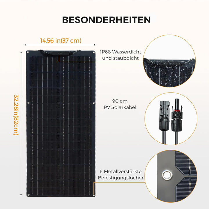 Schwarz 50W Flexibles Solarpanel Kit Set 12V Monokristallines Solarmodul+10A 12V/24V Solarladeregler