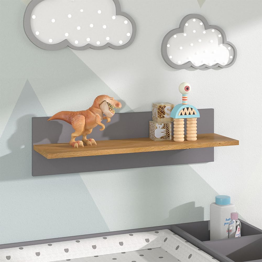 VitaliSpa Wandregal für das Kinderzimmer Malia, Grau/Eiche, 70 x 20 cm, Grau