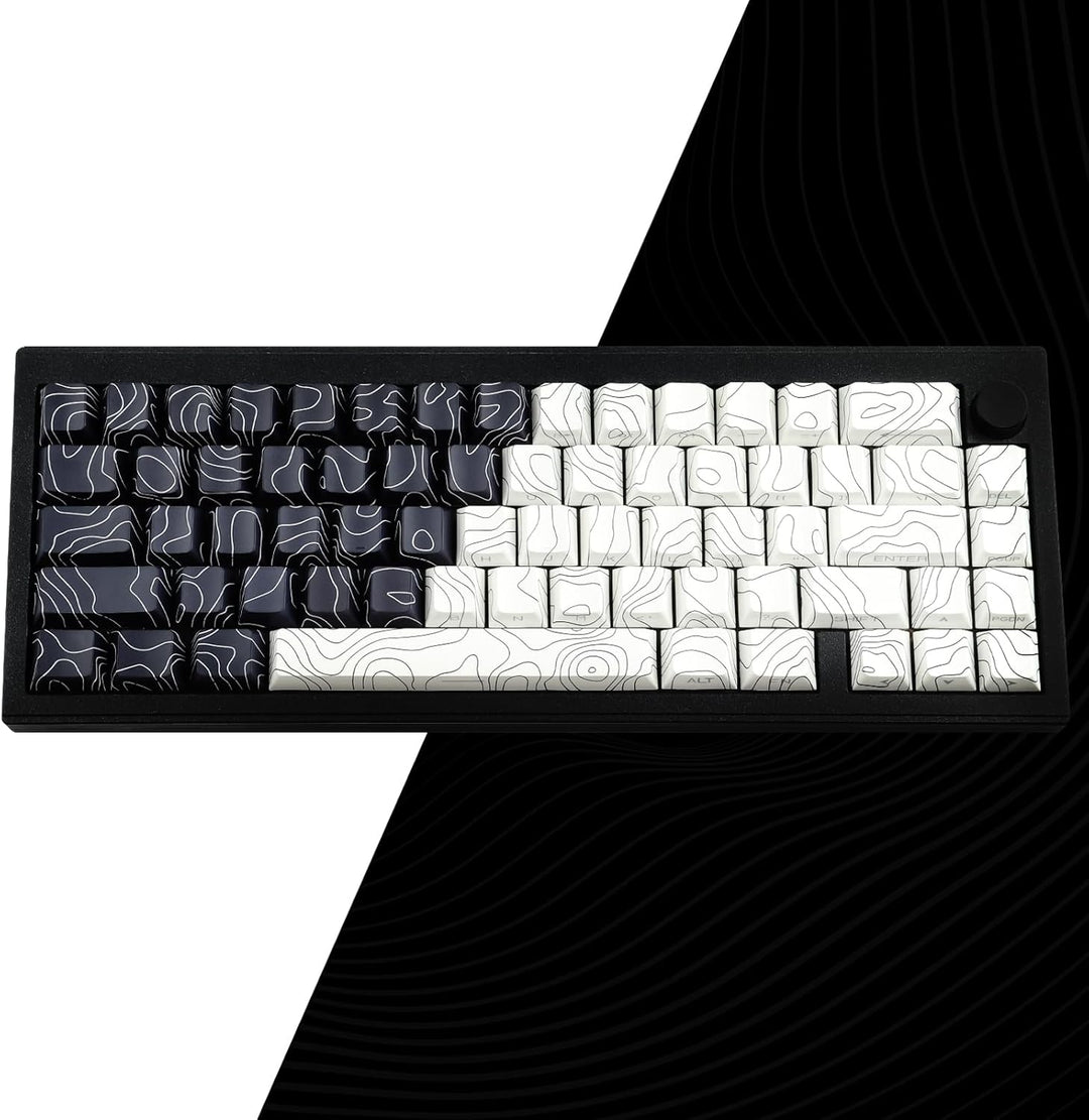 Sunzit PBT Keycaps, Schwarz&Weiss Topographische 131 Tasten Custom Cherry Profil Dye Sublimation Shi