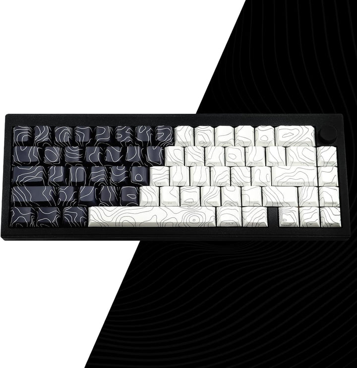 Sunzit PBT Keycaps, Schwarz&Weiss Topographische 131 Tasten Custom Cherry Profil Dye Sublimation Shi