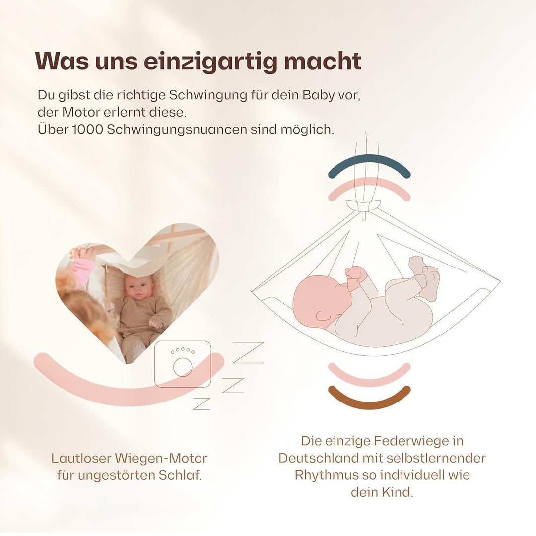 Lottili Federwiegen Motor | lautlos & selbstlernend | mit Timer & Dauermodus | fein einstellbare Sch