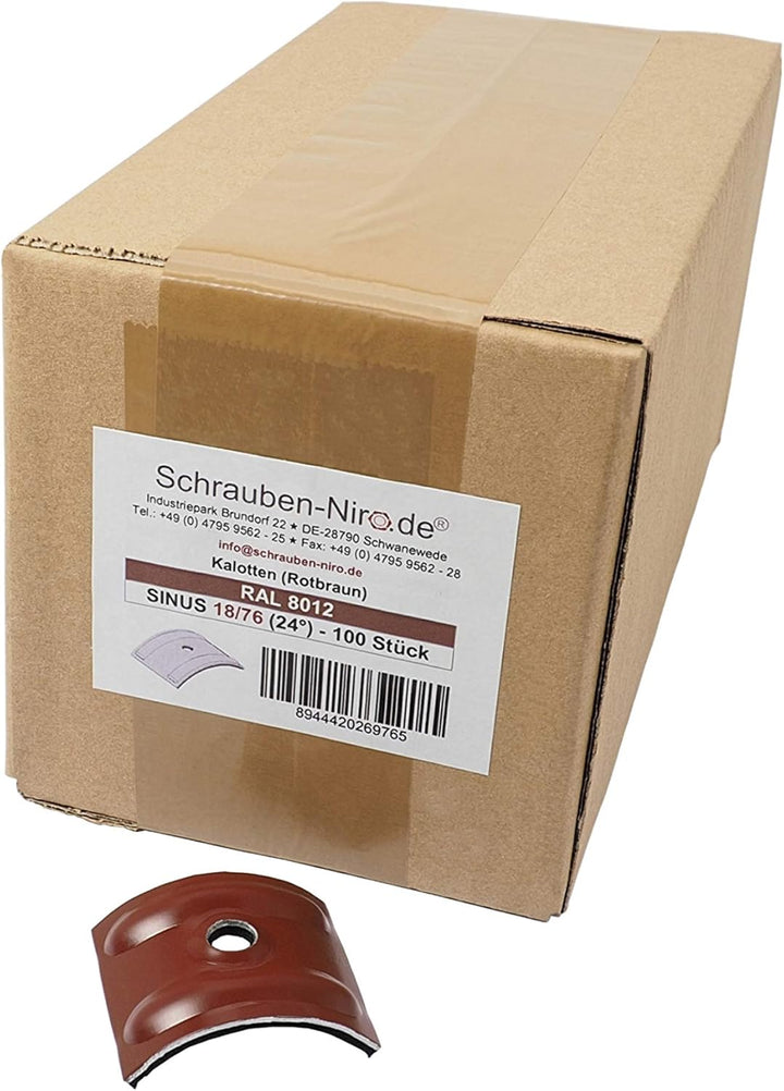 100 Kalotten Rotbraun RAL 8012 Aluminium 24° für Sinus Profil 76/18 Wellplatten Lichtplatten