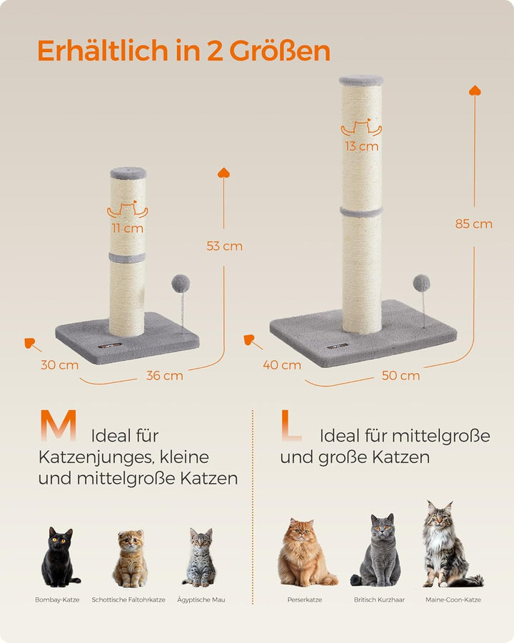 Feandrea Kratzbaum, 85 cm hoch, Kratzsäule XL, 13 cm Dicker Stamm, Katzenbaum, Kratzstamm für mittel