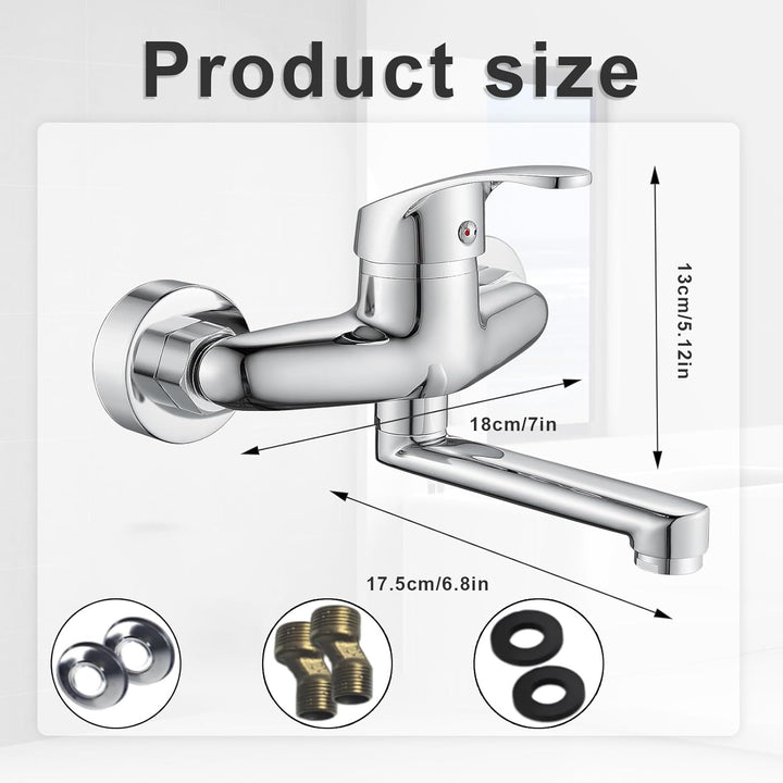 Wandmontierte Küchenarmatur,Wasserhahn Küche Wandmontage,Wandarmatur mit Schwenkauslauf 17.5cm,Einhe