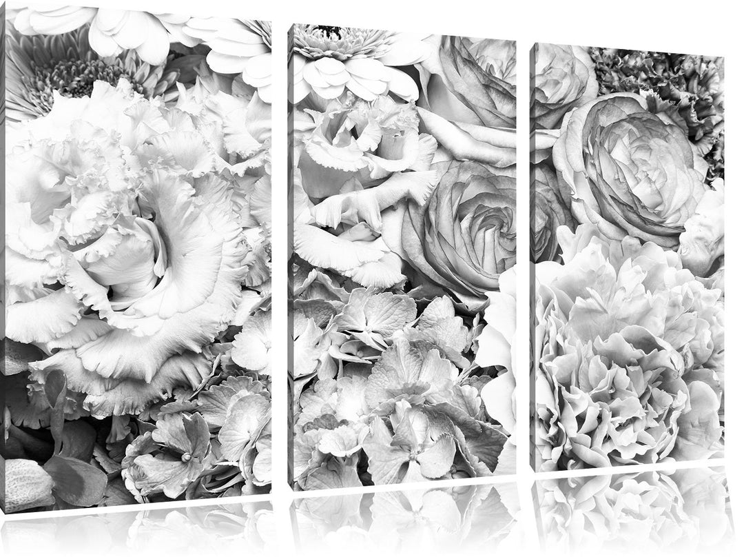 Pixxprint Blumenstrauss / 3-Teilig/Gesamtmass 120cm Leinwandbild bespannt auf Holzrahmen/Wandbild Ku