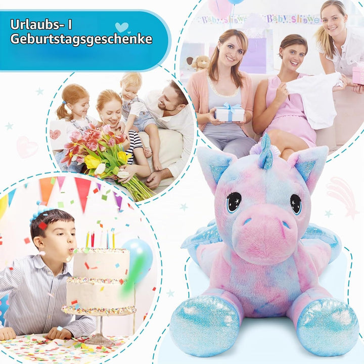 MorisMos Einhorn Kuscheltier gross XXL mit flügel, 110cm riesen Einhorn Stofftier Plüschtier, Gesche