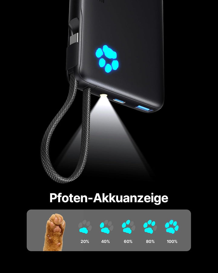 INIU 45W Power Bank, Mini-Grösse 10000mAh PowerBank mit Integriertem USB-C Kabel, Schnellladen Exter