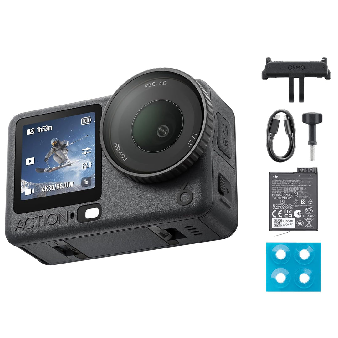 DJI Osmo Action 6 Essential Combo, Action-Cam 4K mit 1/1,1″-Quadratsensor, Variable Blende von f/2,0