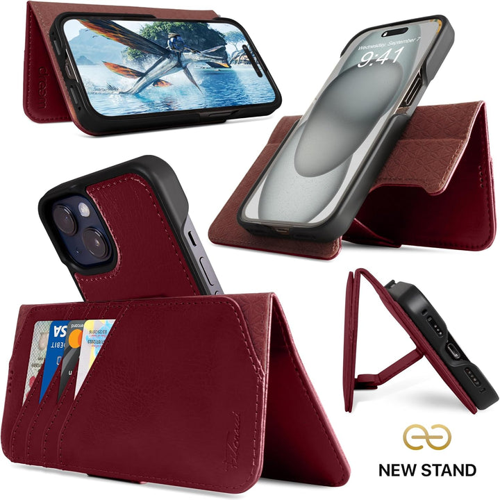 Dreem Fibonacci iPhone 15 Brieftaschen-Etui / 2-in-1 stossfestes Etui und abnehmbares Folio aus vega