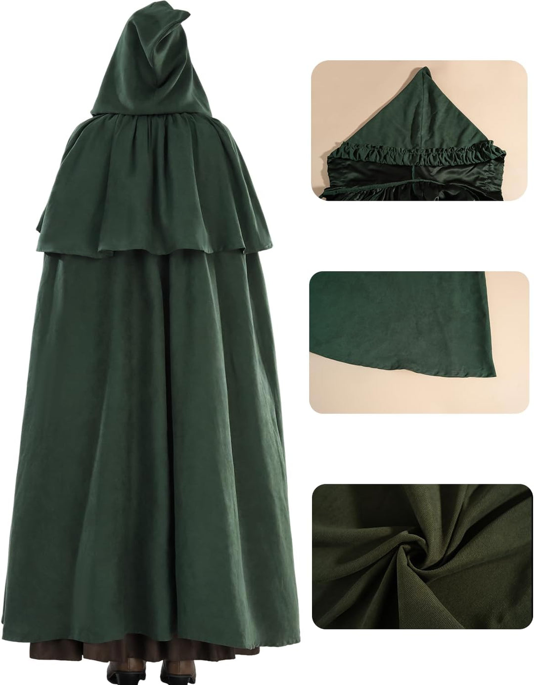 Fiamll Mittelalter Umhang Damen Kapuze Mantel mit Manschette Einfarbige Trenchcoat Renaissance Vampi