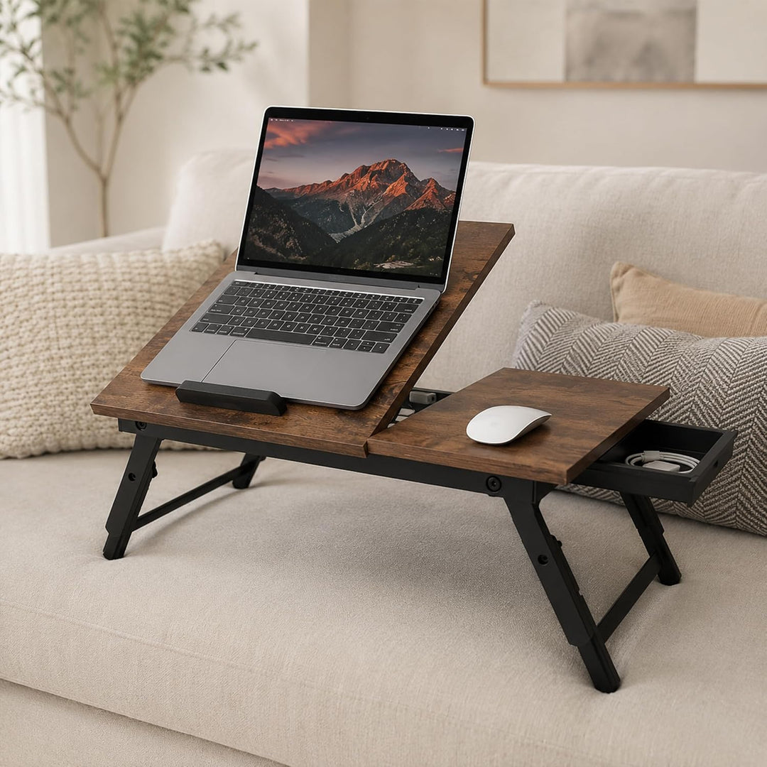 Relaxdays Laptoptisch für Bett &amp; Couch, klappbarer Betttisch, Bambus, höhenverstellbar, Betttablett,