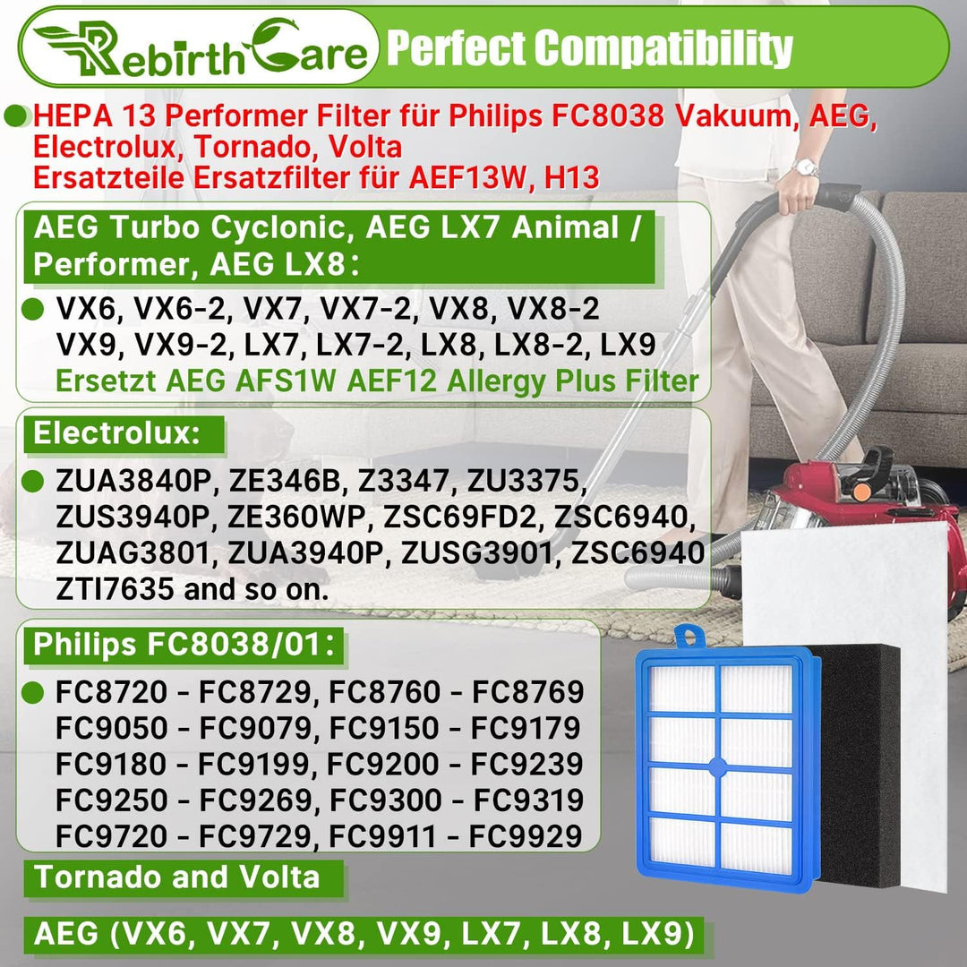 Rebirthcare filter für aeg ausk11 performance kit lx7 lx8 allergy plus filter ef129 ersatzfilter für