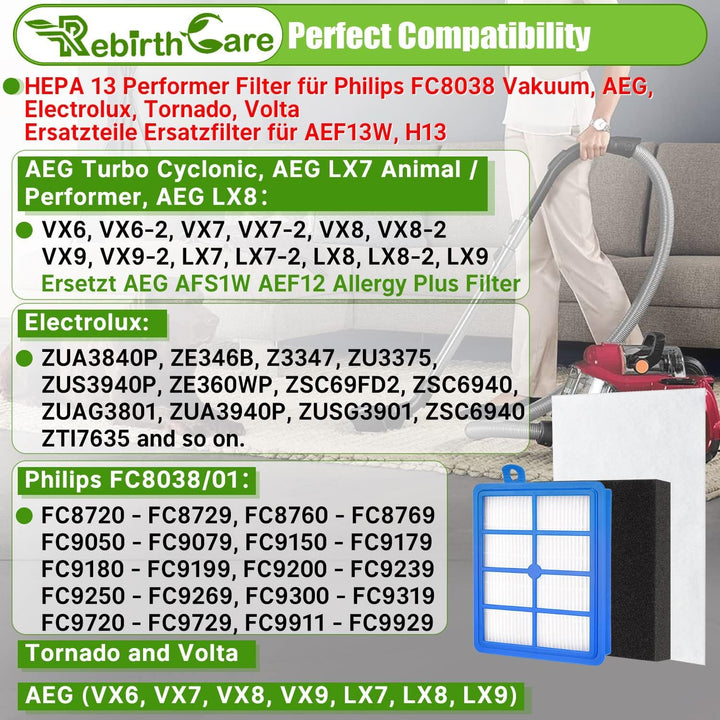 Rebirthcare filter für aeg ausk11 performance kit lx7 lx8 allergy plus filter ef129 ersatzfilter für