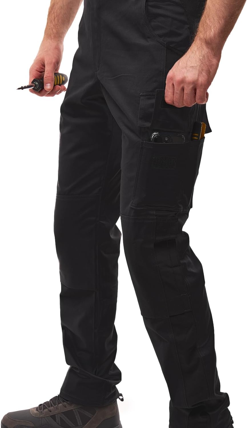 strongAnt Latzhose Herren Stretch Arbeitshose Arbeitslatzhose mit Kniepolstertaschen Schwarz Grau We