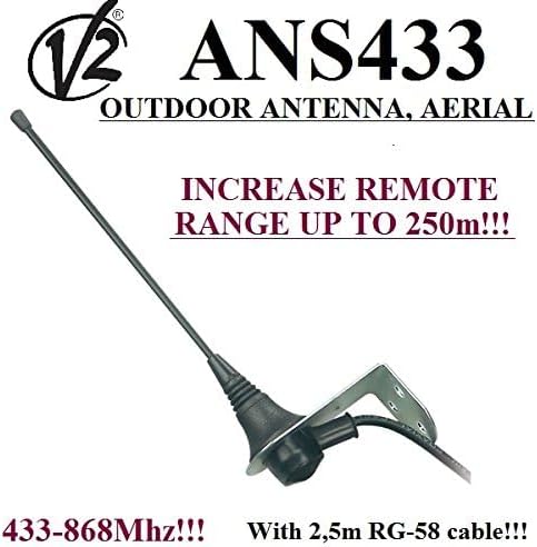 V2 ANS433 Aussenantenne für Jede Torautomatisierung, 433 bis 868 MHz, 50 Ohm, Reichweite bis 250 m