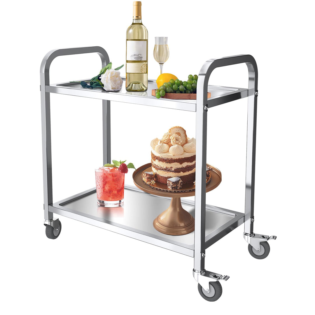 Servierwagen 2 Böden Küchenwagen Transportwagen Edelstahl mit 4 Rollen (2X bremsbar) für Restaurant