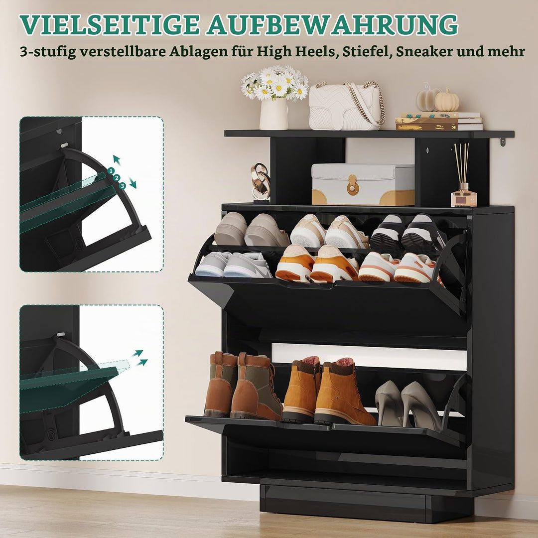 YITAHOME Schuhschrank Schmal Hochglanz, Schuhkipper mit 2 Klappen,80 x 24 x 106 cm Schuhregal Schmal
