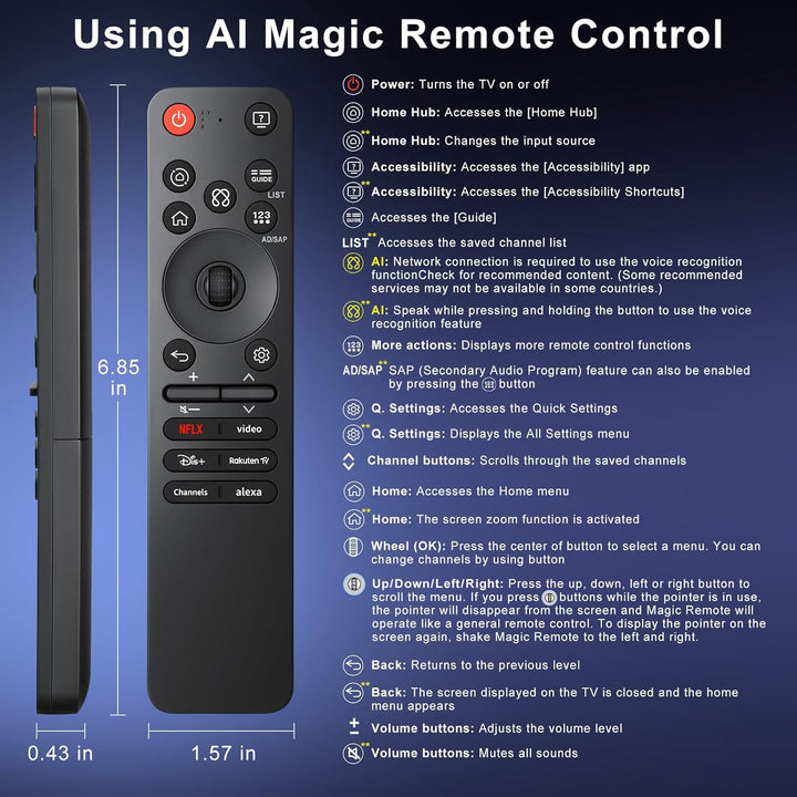 Magic Remote Fernbedienung für LG Smart TV Fernseher OLED EVO QNED 4K UHD NanoCell, für Original AN-