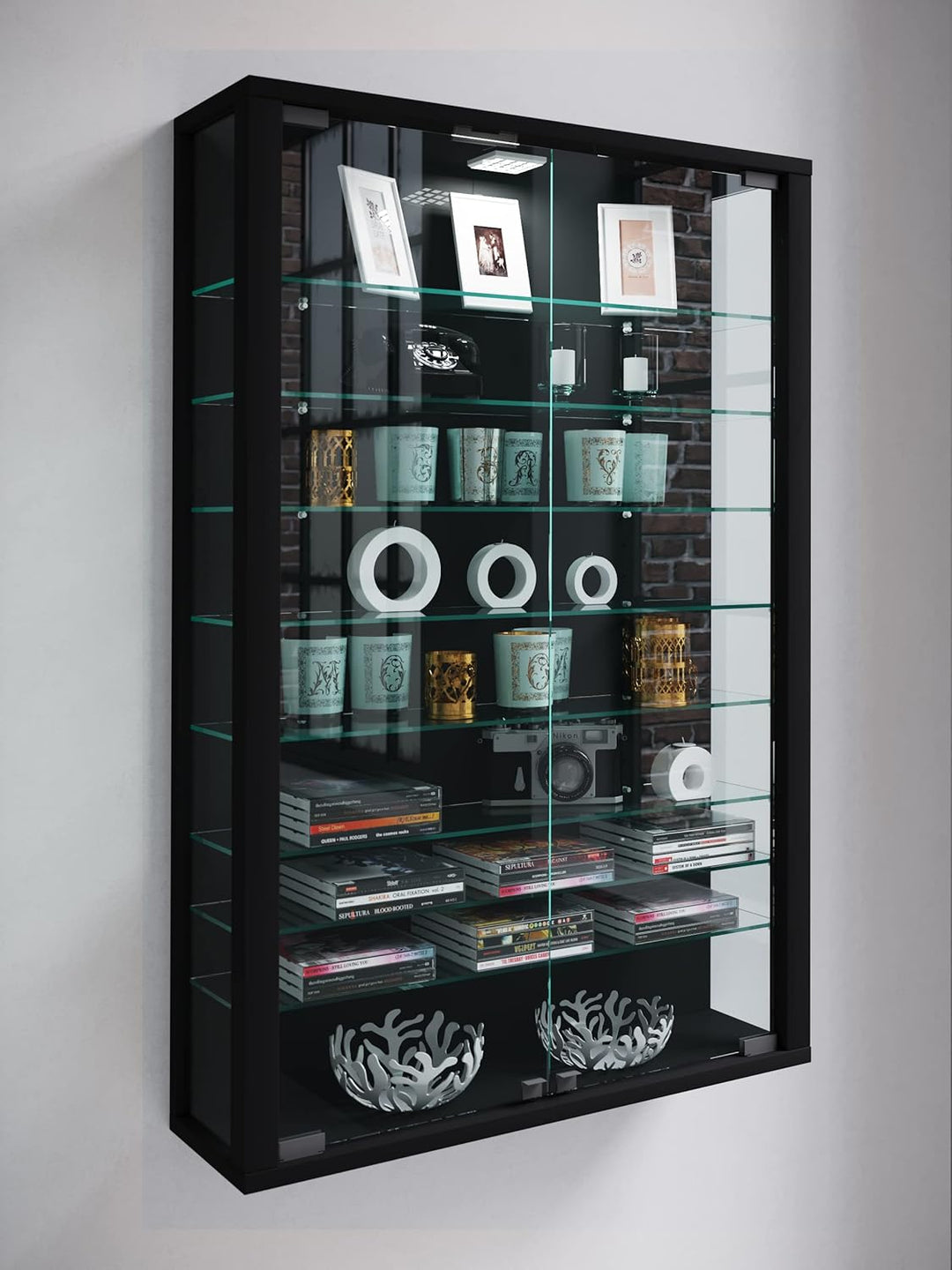VCM Glasvitrine hängend | Vitrine Glas mit ESG-Sicherheitsglas | Masse: H. 91 x B. 59 x T. 18 cm | H