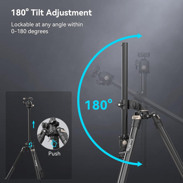 SMALLRIG 73 Zoll Kamerastativ, 360° drehbare Mittelsäule, horizontales Stativ Einbeinstativ, mit Sma