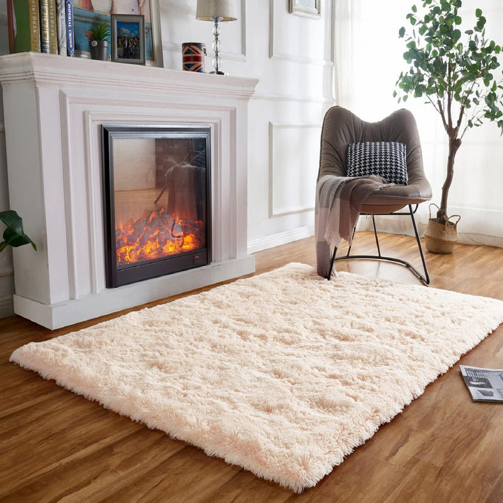 Teppich Flauschig Waschbar,Beige Teppiche Wohnzimmer,Weich Hochflor Bettvorleger Schlafzimmer,Gross