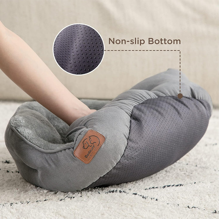 Bedsure Katzenbett waschbar Katzen Bettchen - 51x48x15cm Katzen Bett grau mit zweiseitig Innenkissen