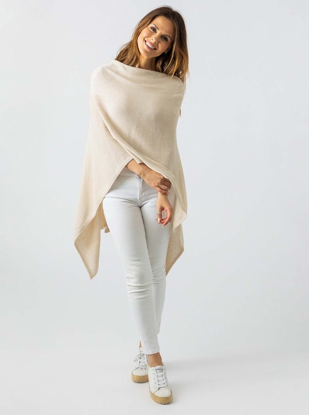 "Cashmere Dreams Poncho-Schal aus Baumwolle - Hochwertiges Cape für Damen - Umhängetuch und Tunika -