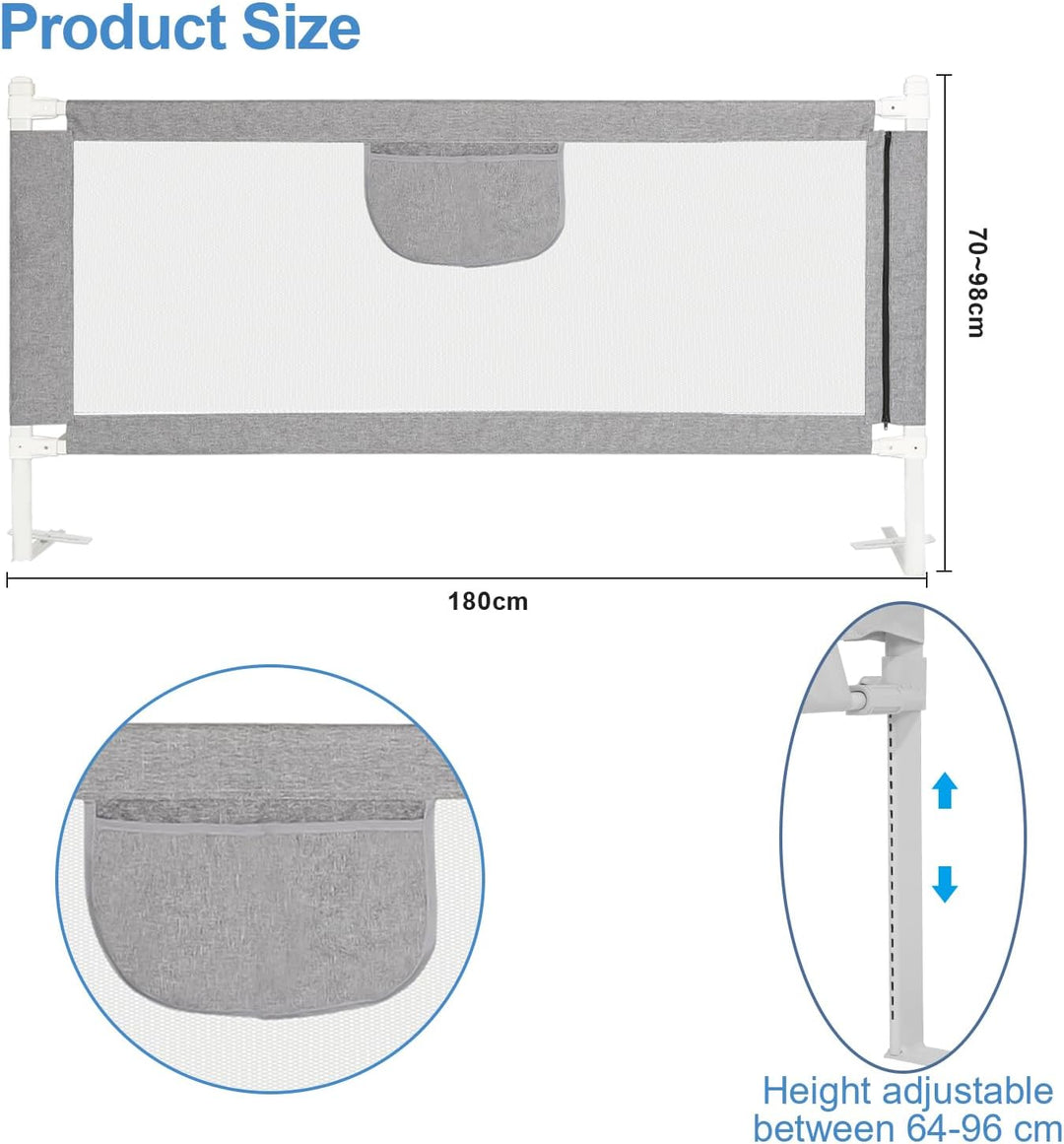 Jopassy Bettgitter 180cm Bettschutzgitter für Kinder,Rausfallschutz Bett für Kinder,Kinderbettgitter