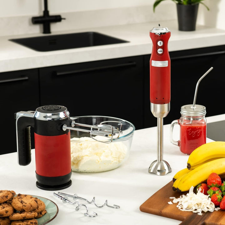 Westinghouse Retro Pürierstab & Stabmixer Rot - Mixstab aus Edelstahl, verschiedene Geschwindigkeite