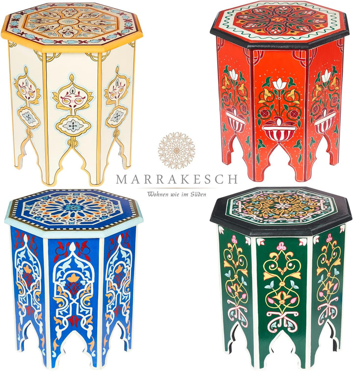 MARRAKESCH Beistelltisch Nachttisch aus Holz 50cm gross Tisch Hocker Gargar Rot als Orientalische De