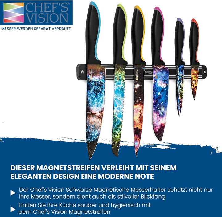 Chef’s Vision Wand-Magnetmesserhalter – Schwarz – Schlanke Magnetleiste für Messer – Moderner Magnet