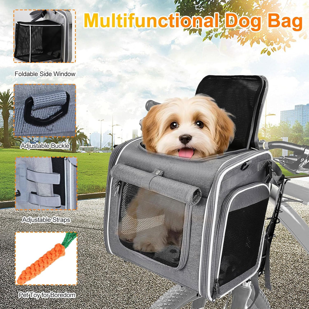 Hundekorb Fahrrad Vorne, 4-in-1 Hundekorb für Fahrrad,Faltbar Erweiterbarer Hunderrucksack bis 8KG,m