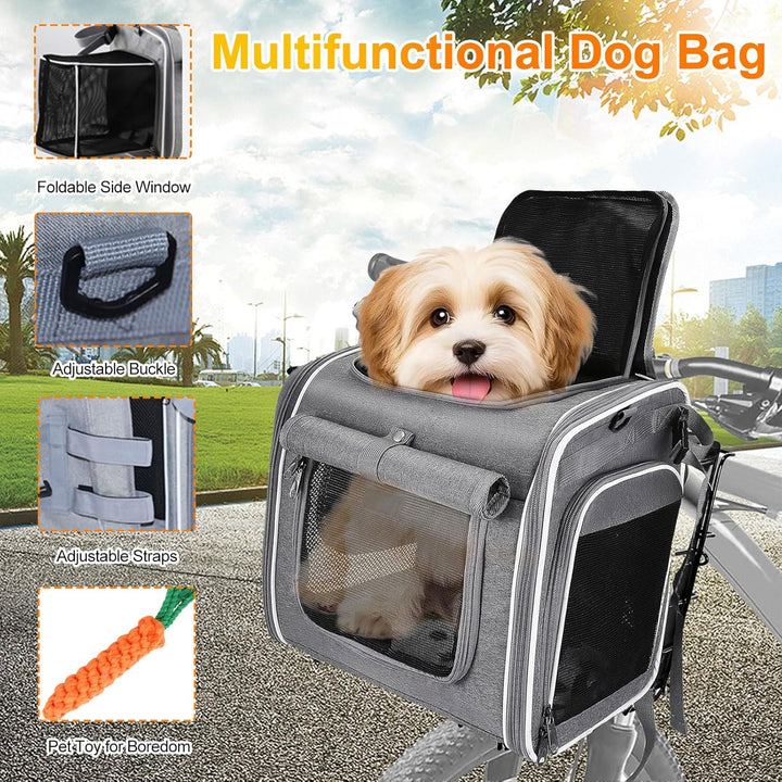 Hundekorb Fahrrad Vorne, 4-in-1 Hundekorb für Fahrrad,Faltbar Erweiterbarer Hunderrucksack bis 8KG,m