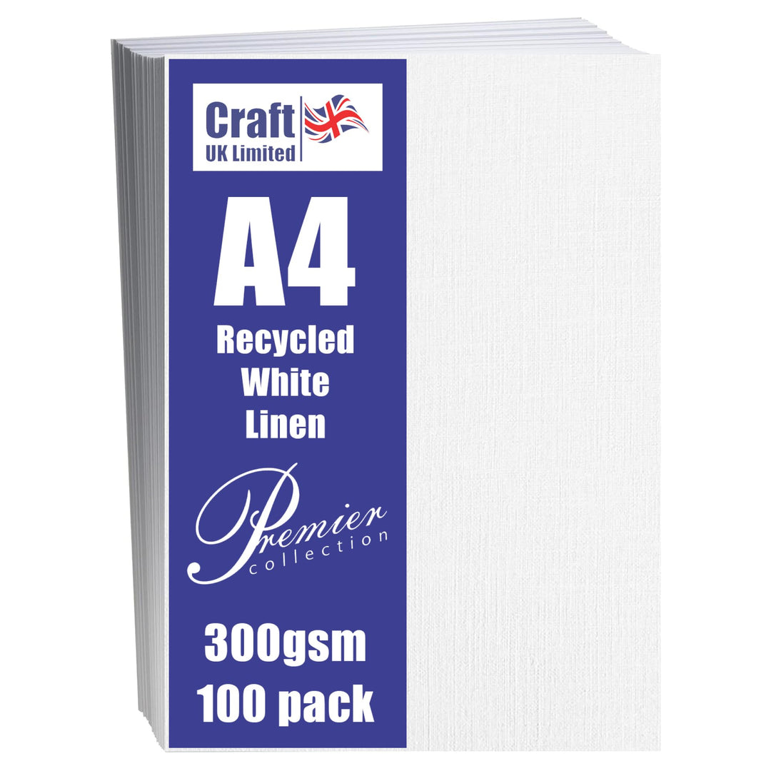 Craft UK W123, recycelter Leinen-Karton, 300 g/m², weiss, 100 Blatt. Weisser Leinen-Karton, 300 g/m²