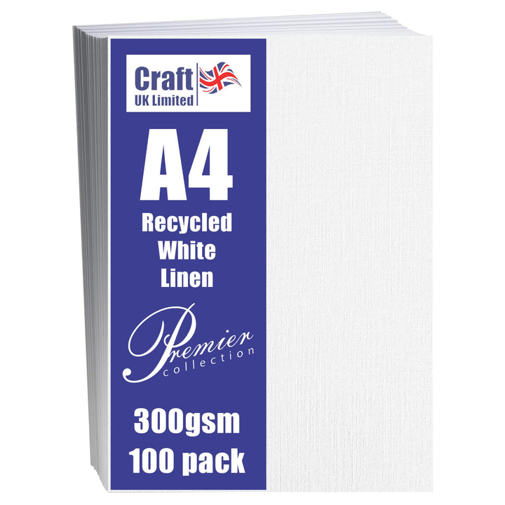 Craft UK W123, recycelter Leinen-Karton, 300 g/m², weiss, 100 Blatt. Weisser Leinen-Karton, 300 g/m²