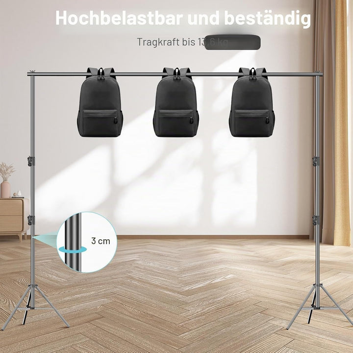 EMART 2,8x3m Hintergrundsystem stabiles Hintergrund Ständer belastbar bis 13,6kg mit 2 Klemmen, Back