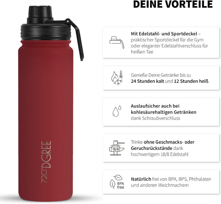 720°DGREE Edelstahl Trinkflasche “noLimit” – 1200ml - Auslaufsicher, Kohlensäure geeignet, BPA-Frei
