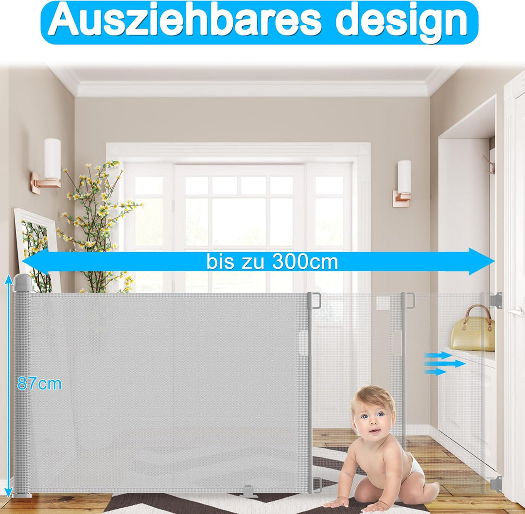 Froadp PVC Türschutzgitter, Ausziehbar Baby Treppengitter für Kinder und Haustiere, Einziehbares Tre
