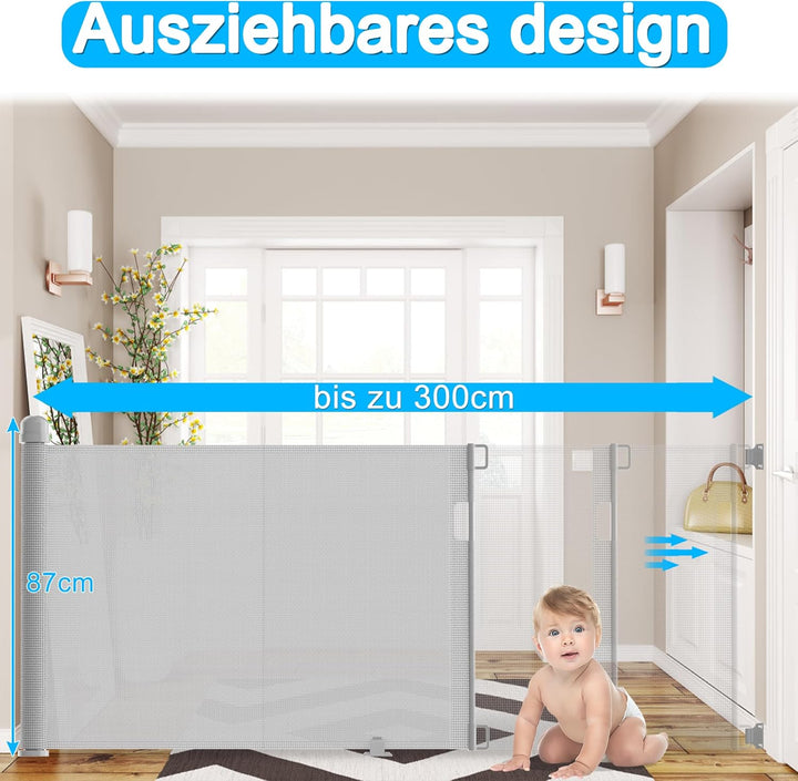 Froadp PVC Türschutzgitter, Ausziehbar Baby Treppengitter für Kinder und Haustiere, Einziehbares Tre