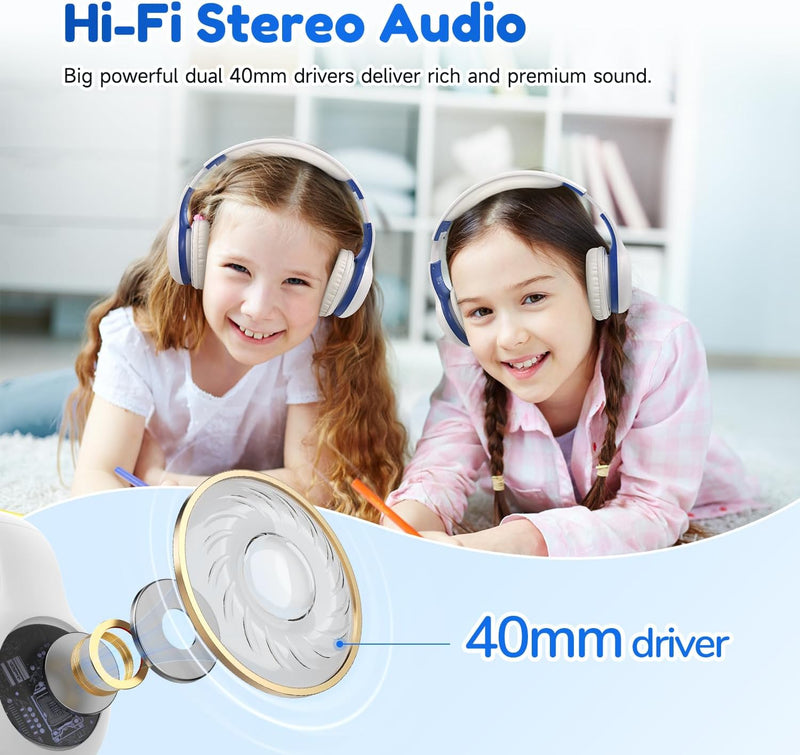 EarFun Bluetooth Kopfhörer Kinder, 85/94dB Lautstärkeregelung, HiFi Sound, HD-Mikrofon, 40 Std Akku,