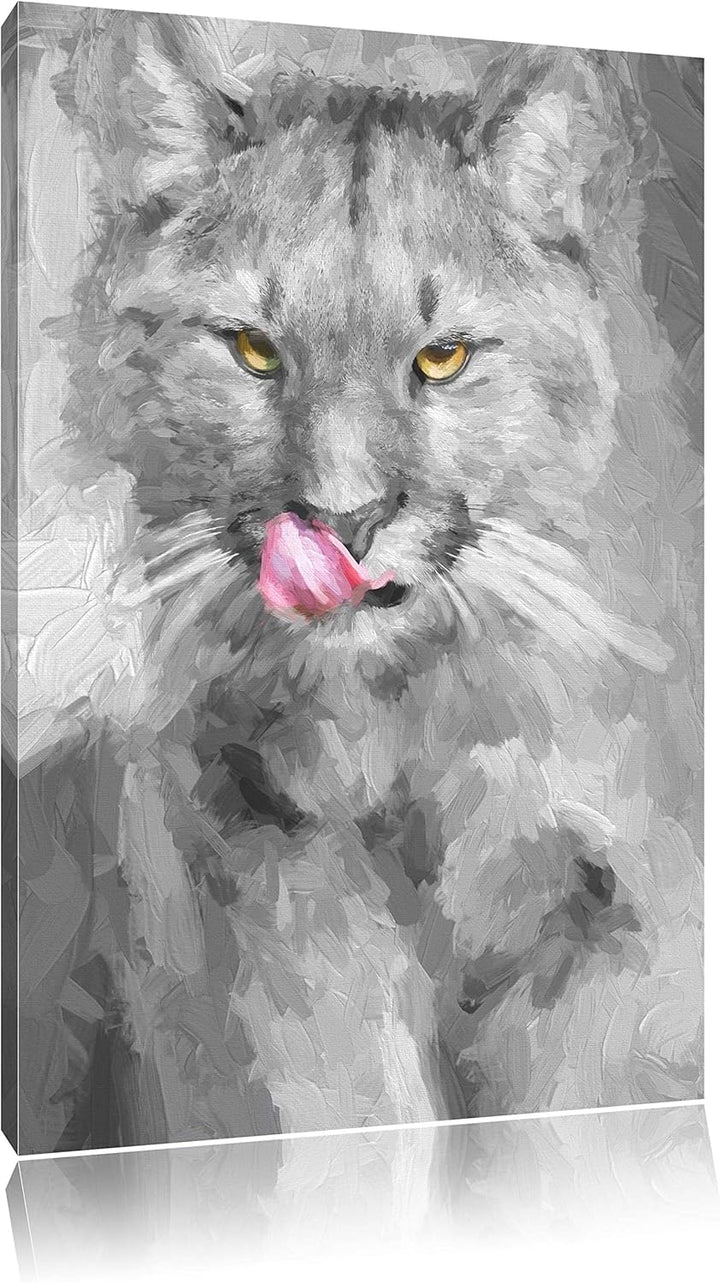 anmutiger Puma schwarz/weiss Deluxe Format: 100x70 cm auf Leinwand, XXL riesige Bilder fertig gerahm