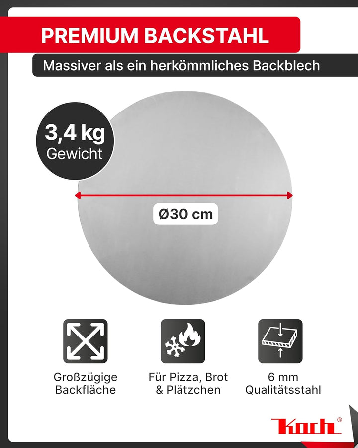 KOCH #63 Backstahl Platte für Brot & Pizza 30cm Stärke 6,0mm - Massives Pizzablech Feuerplatte 3,4 K